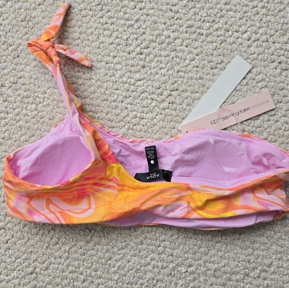 Aqua Swim Bikini Top, Size Medium, Pink Orange Marble - Picture 2 of 4